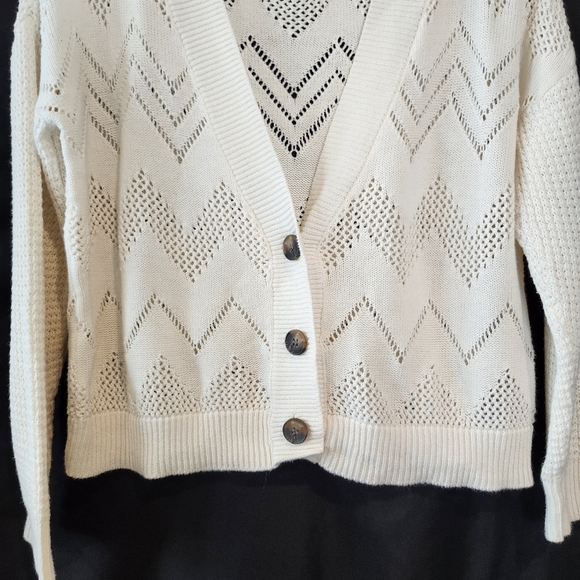 Marled Womens Ivory Cardigan Size M Geo Pattern Open Knit Spring Quiet Luxury - Picture 3 of 8